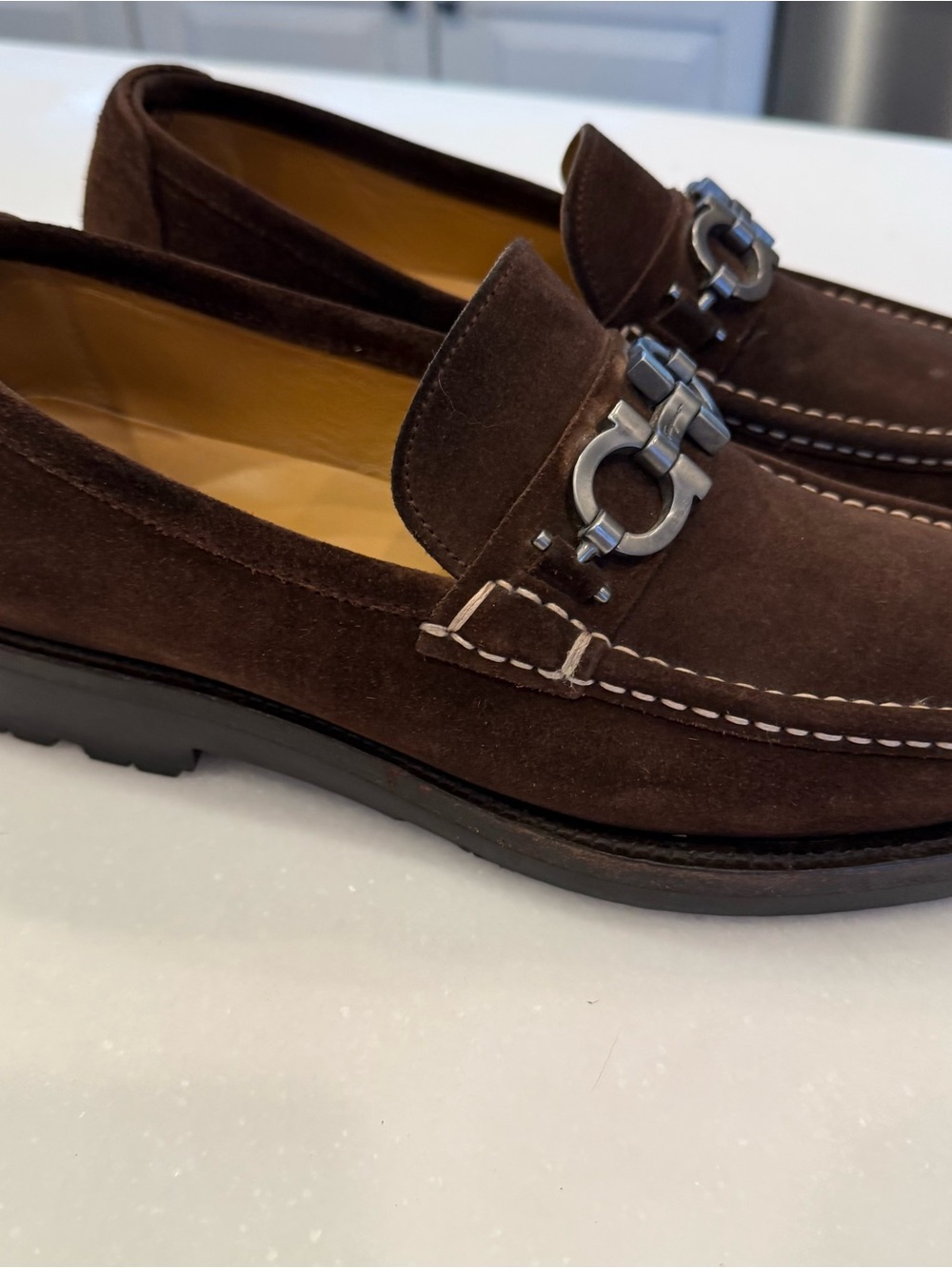 Ferragamo Men’s Brown Suede Gancini Bit Loafers Sz Mens 7 Wms 8.5 EUC - Picture 7 of 16